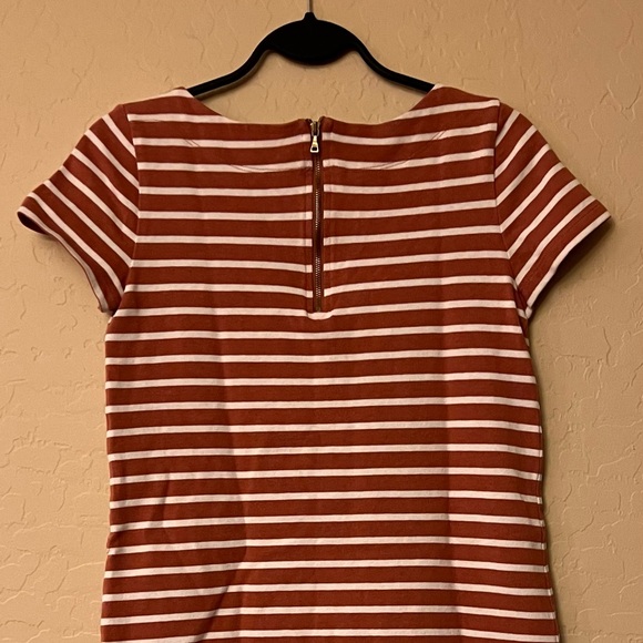Ann Taylor LOFT Sienna Brown & Cream Striped Knit Mini Shift Dress - Picture 14 of 16